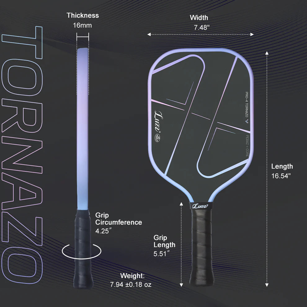 Luzz Pro 4 Tornazo Carbon Fiber Pickleball Paddle - Dual-Layer Core